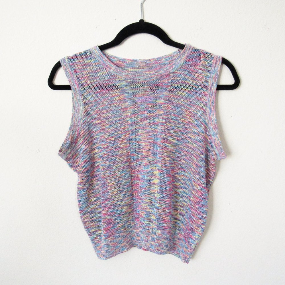 MISSONI Multicolor Open Knit Top Embroidered Sleeveless Cropped Stretchy Knit